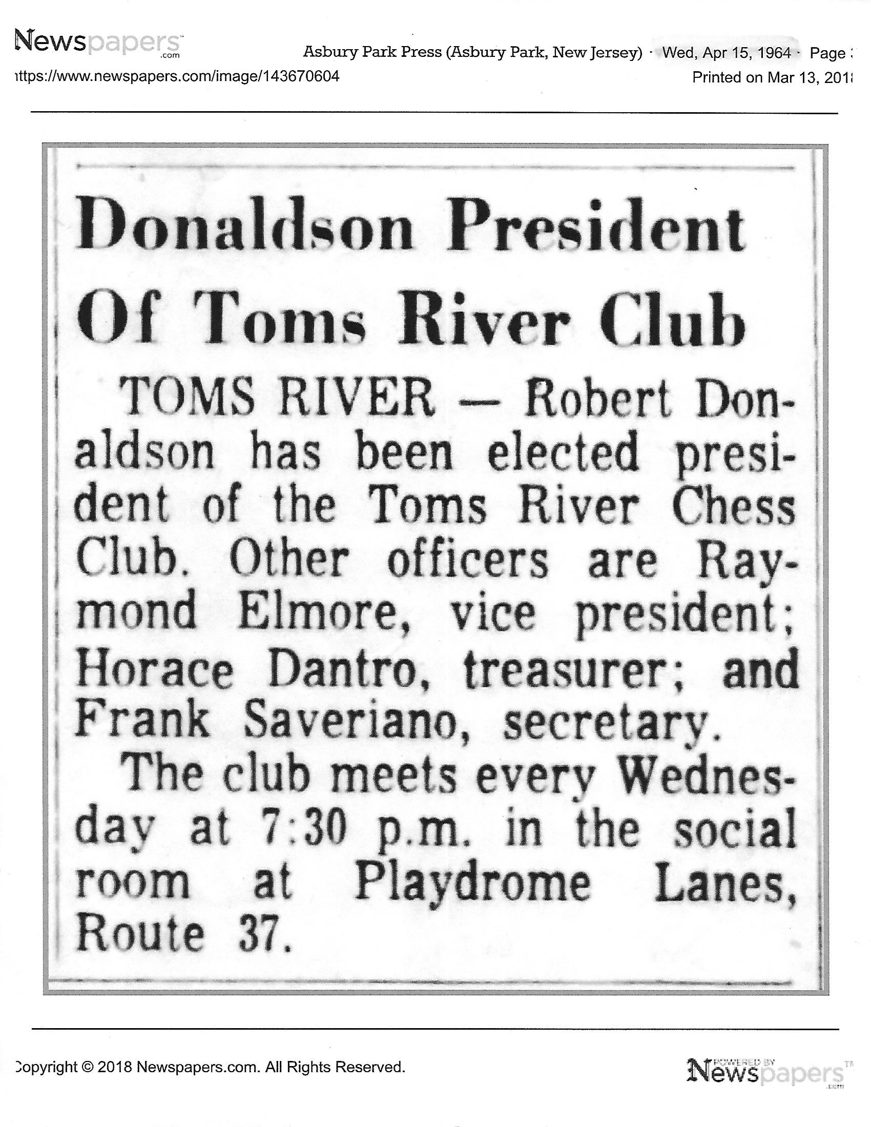 Asbury Park Press newspaper article, dated Apr 15, 1964